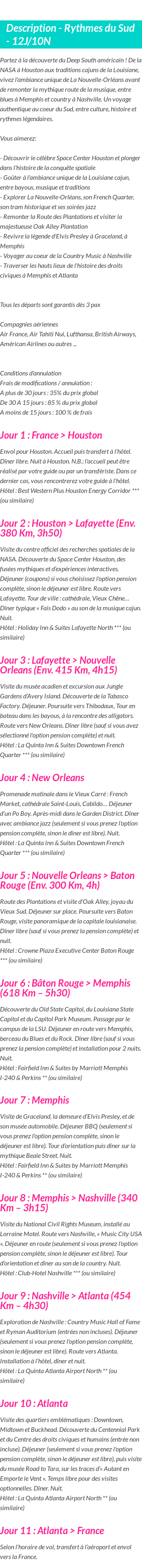 Détails du séjour