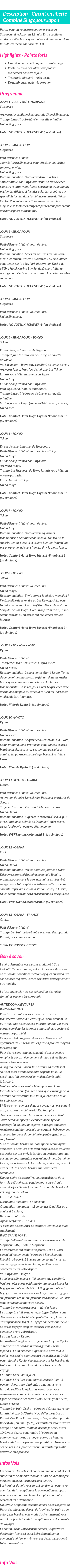 Détails du séjour