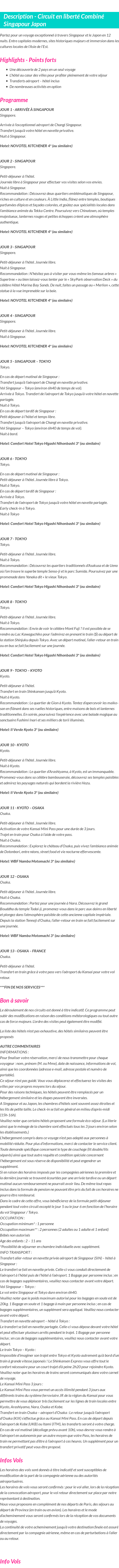 Détails du séjour