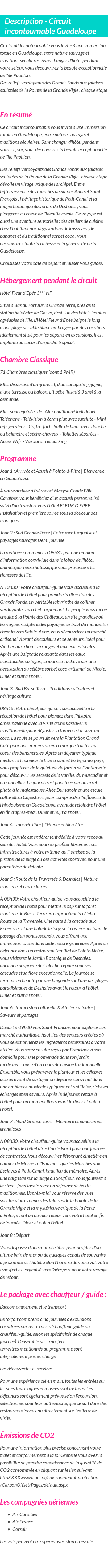 Détails du séjour