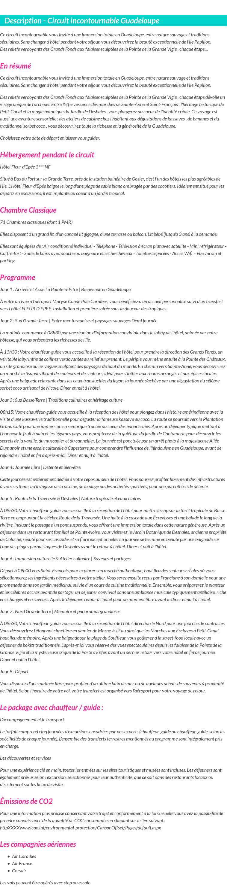 Détails du séjour