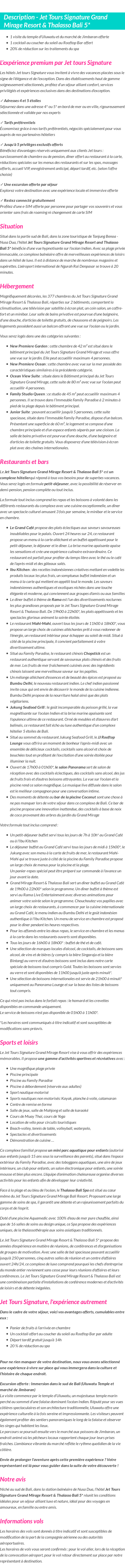 Détails du séjour