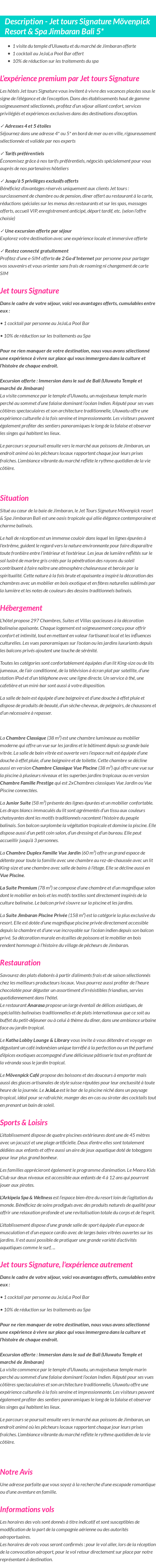 Détails du séjour