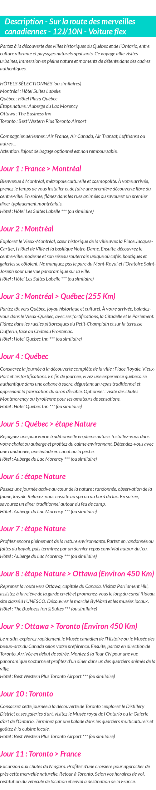 Détails du séjour