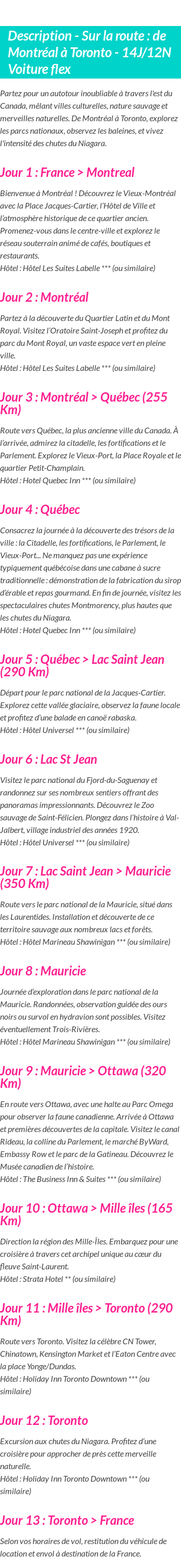 Détails du séjour