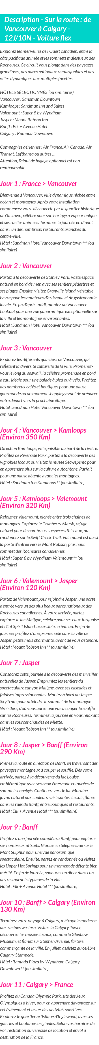 Détails du séjour