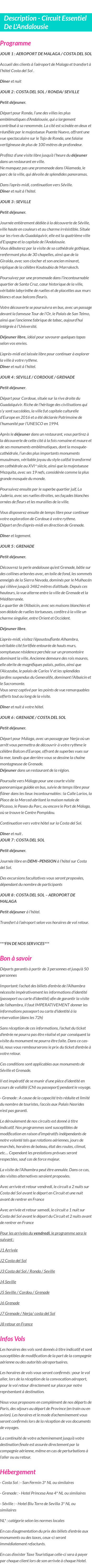 Détails du séjour
