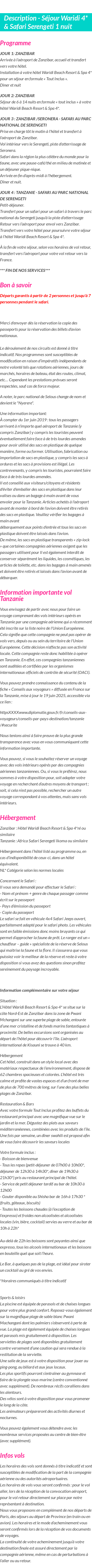 Détails du séjour