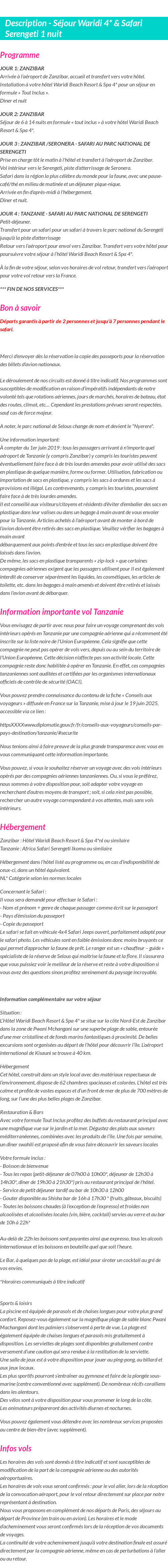 Détails du séjour