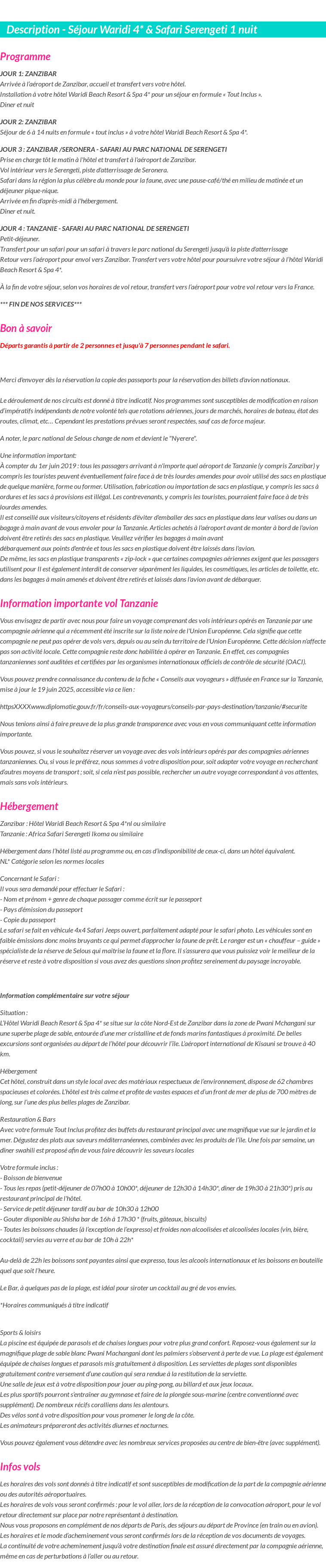 Détails du séjour