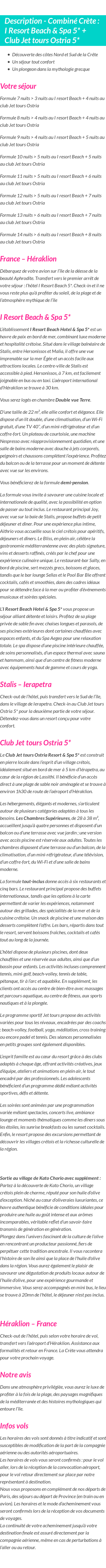 Détails du séjour