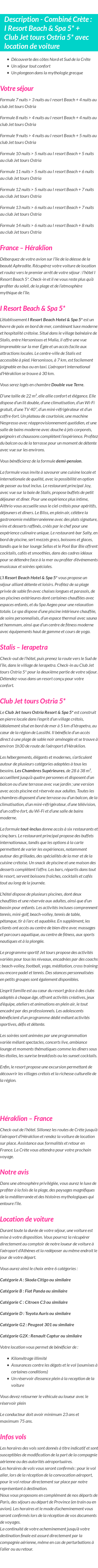 Détails du séjour