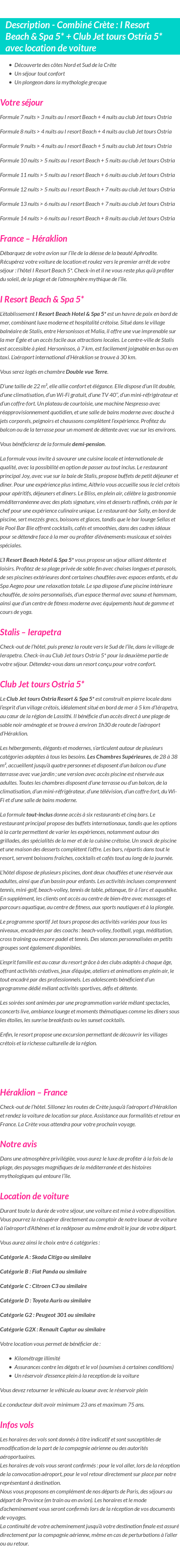 Détails du séjour
