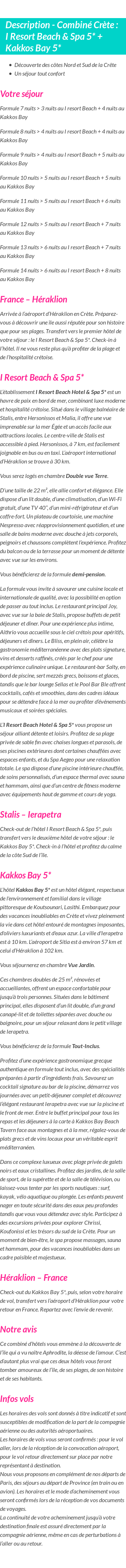 Détails du séjour