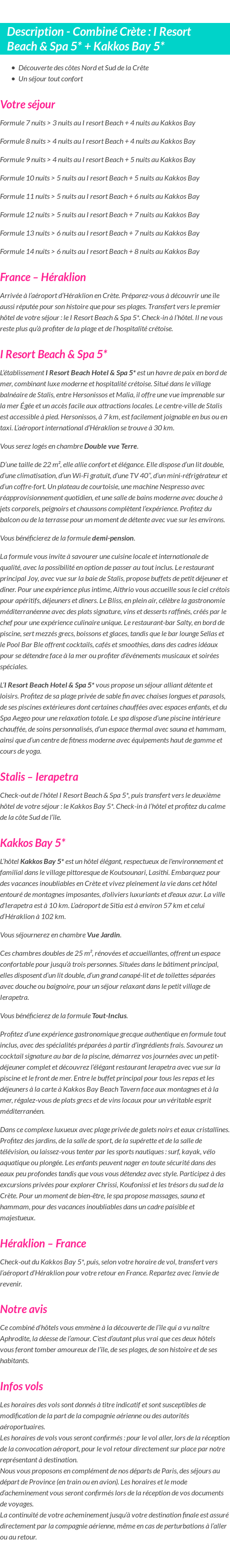 Détails du séjour