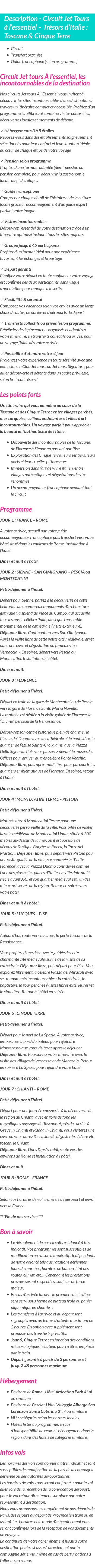 Détails du séjour
