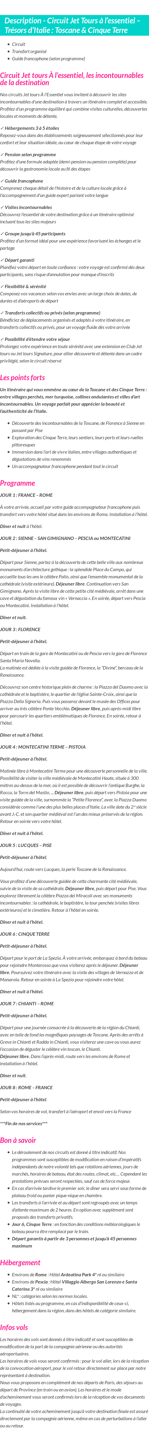 Détails du séjour