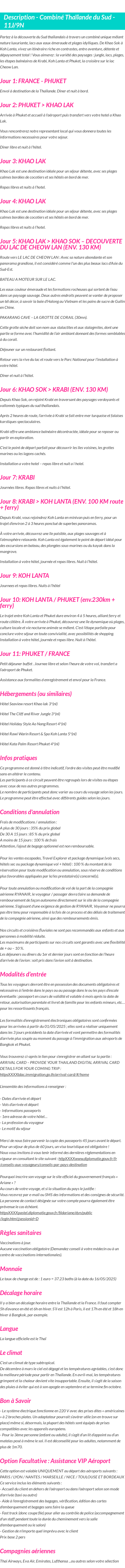 Détails du séjour