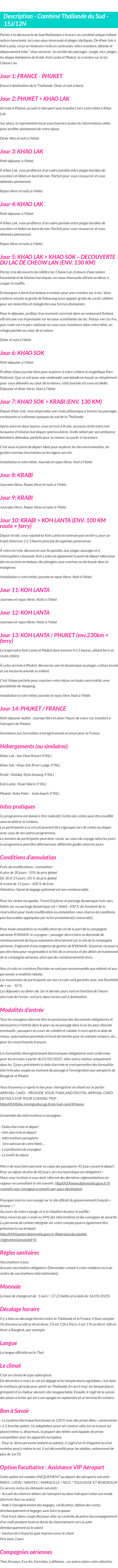 Détails du séjour