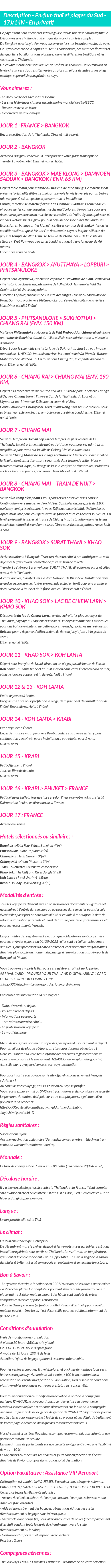 Détails du séjour