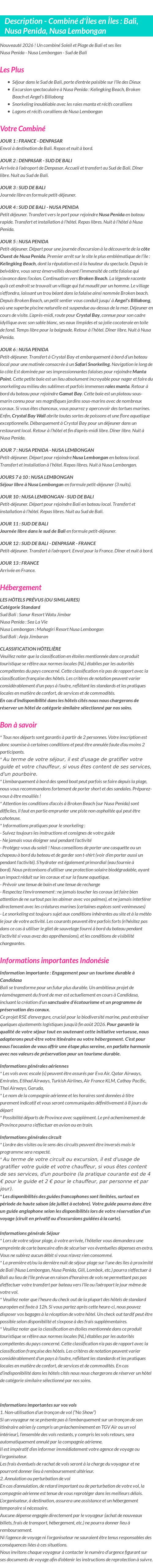 Détails du séjour