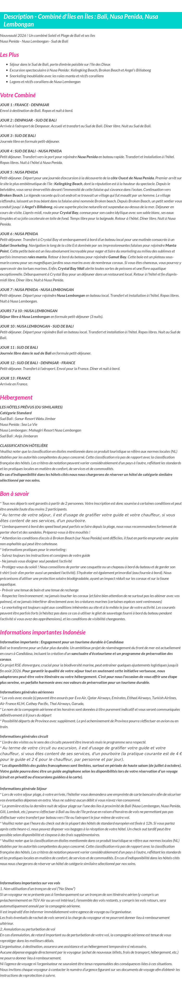 Détails du séjour