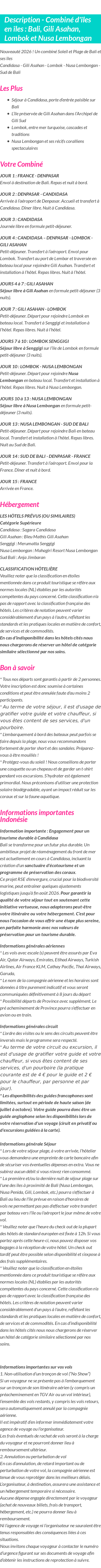 Détails du séjour