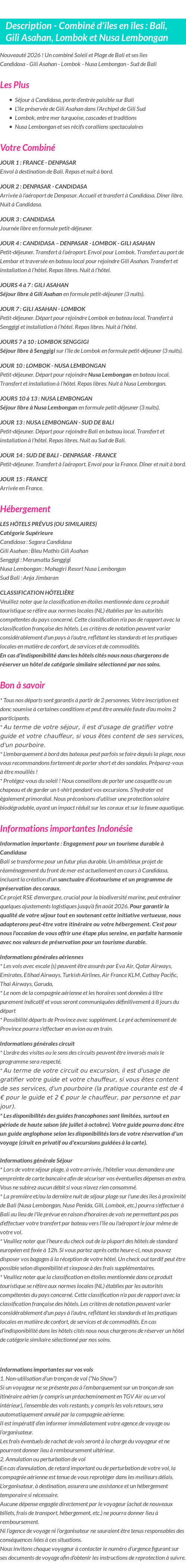 Détails du séjour