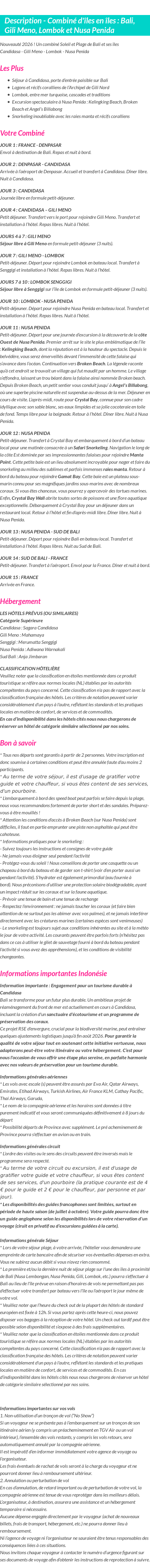 Détails du séjour
