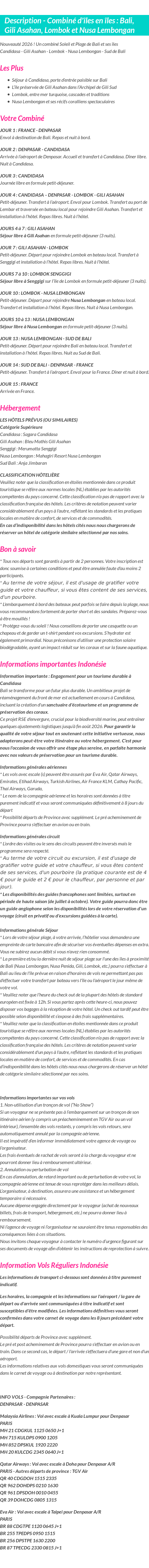 Détails du séjour
