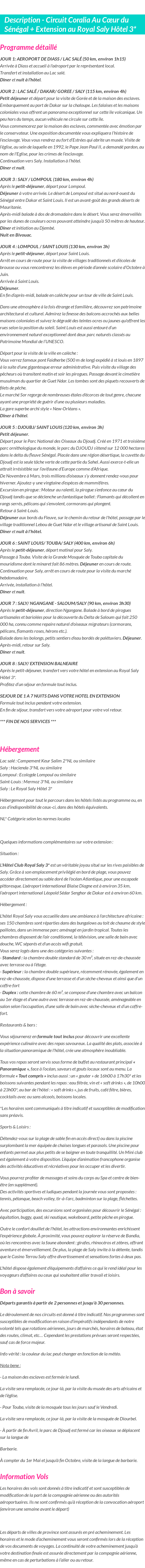 Détails du séjour