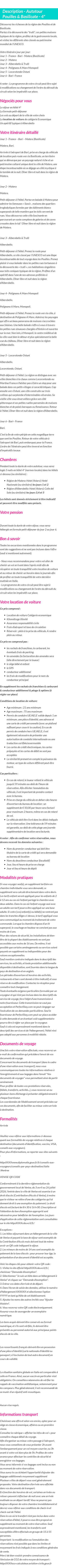 Détails du séjour