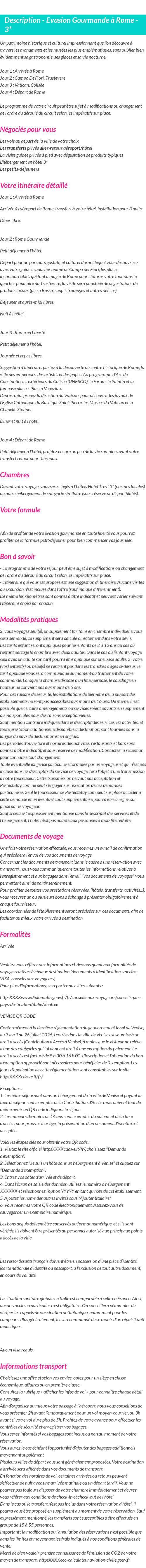 Détails du séjour