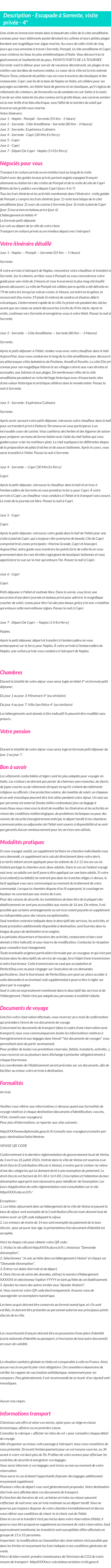 Détails du séjour