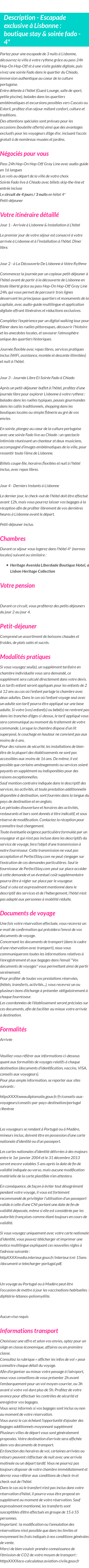 Détails du séjour