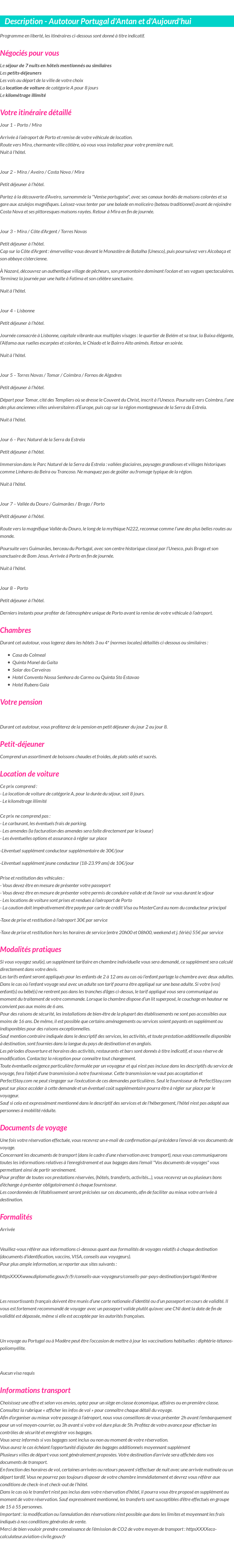 Détails du séjour