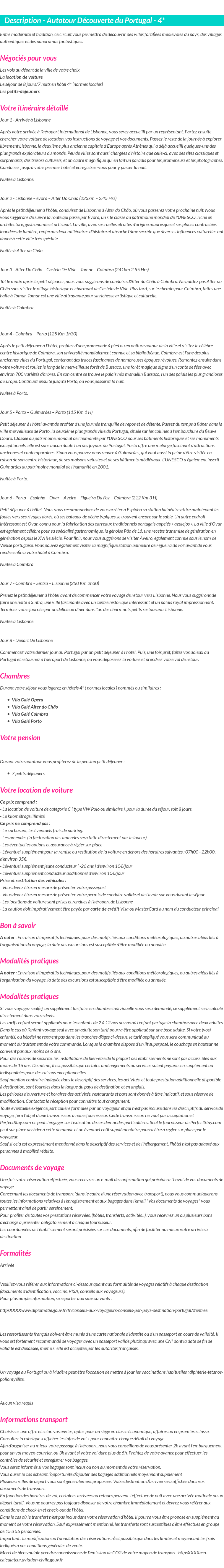 Détails du séjour