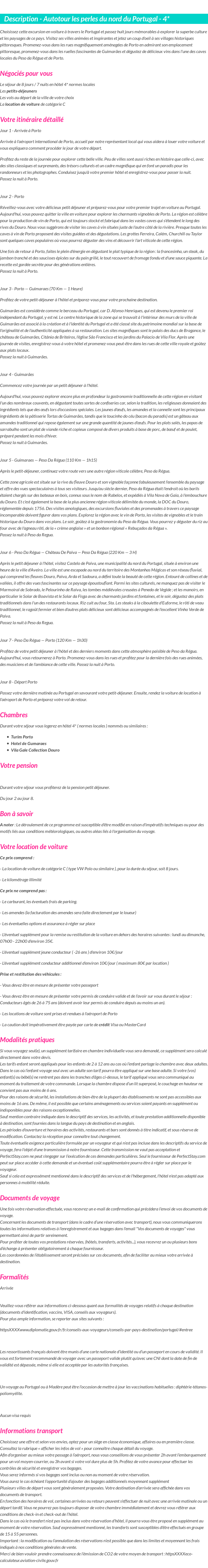 Détails du séjour