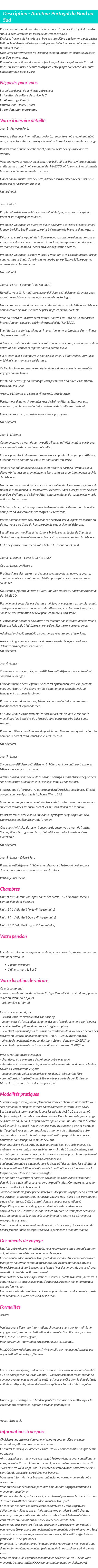 Détails du séjour