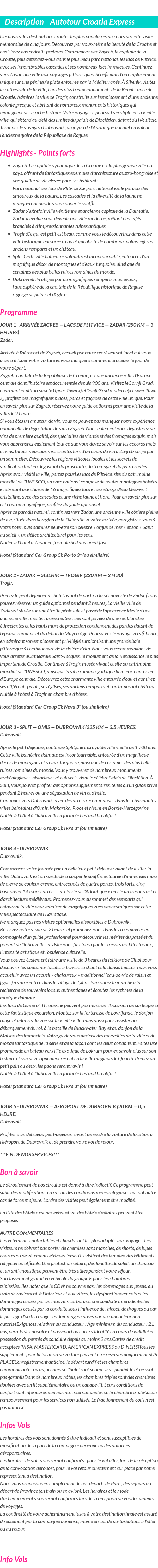 Détails du séjour