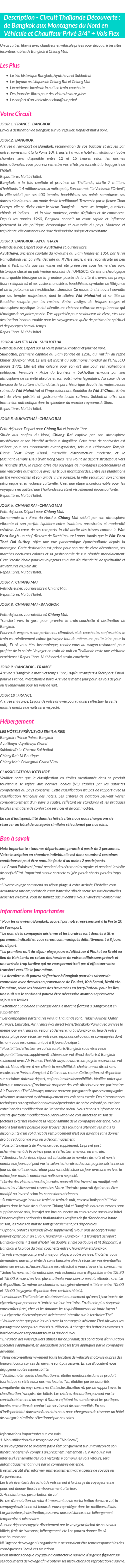 Détails du séjour