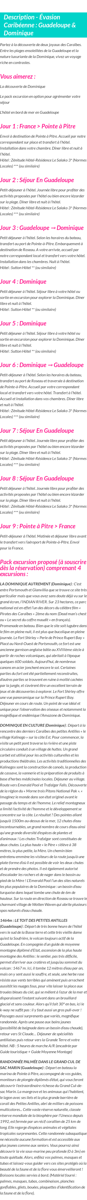 Détails du séjour