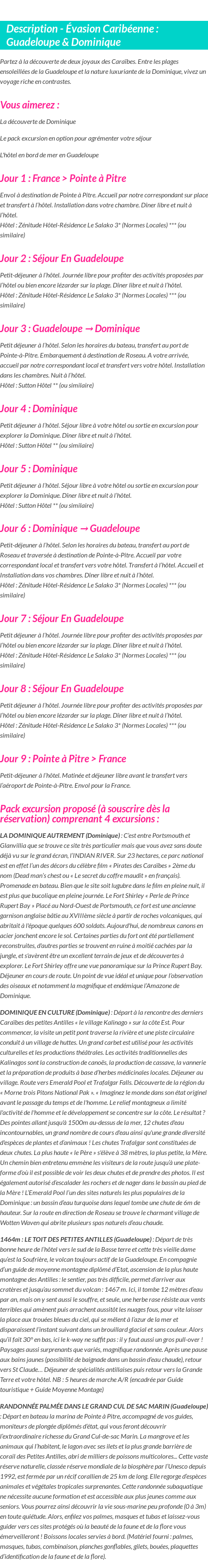 Détails du séjour