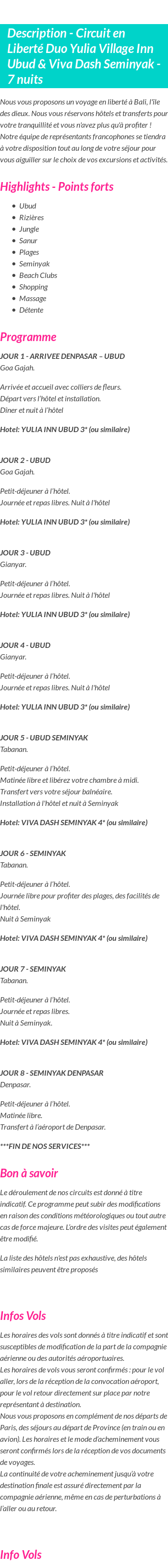 Détails du séjour