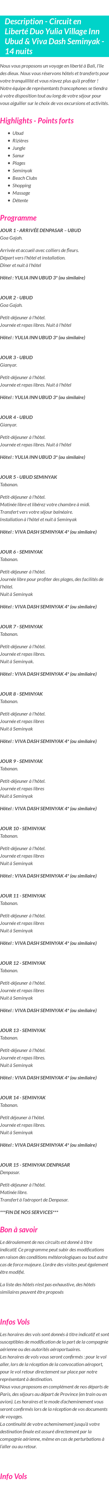 Détails du séjour