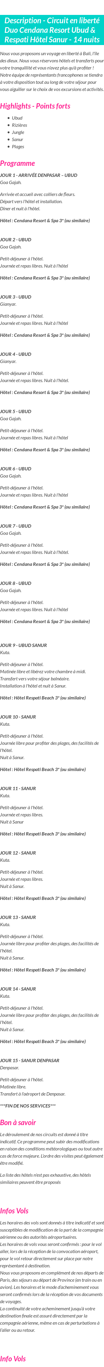 Détails du séjour