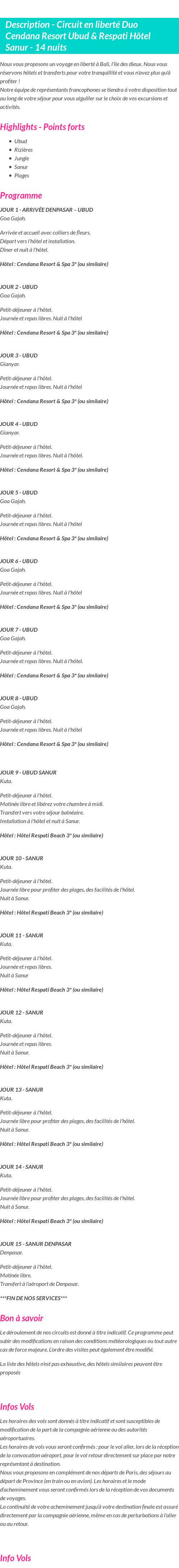 Détails du séjour
