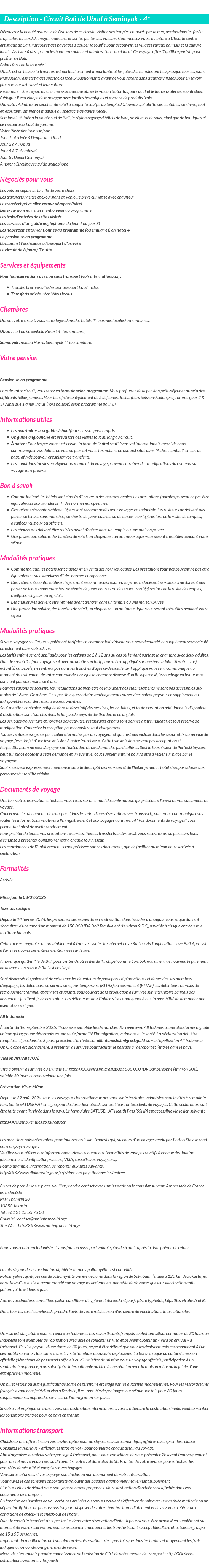 Détails du séjour
