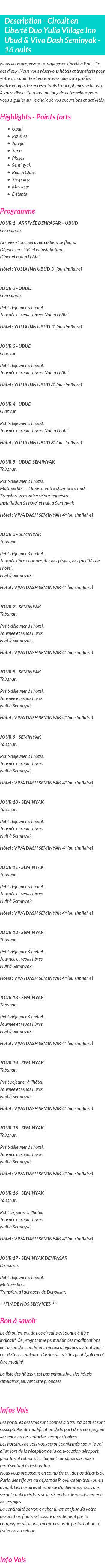 Détails du séjour