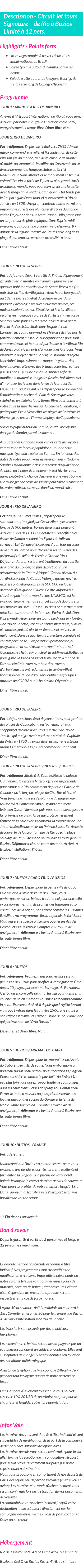 Détails du séjour